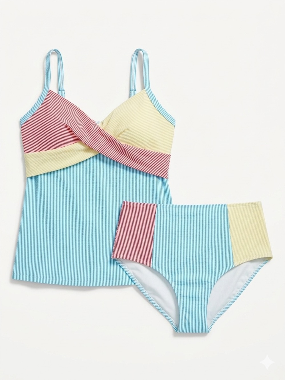 Lands' End colorblock seersucker tankini swimwear set. Size 18